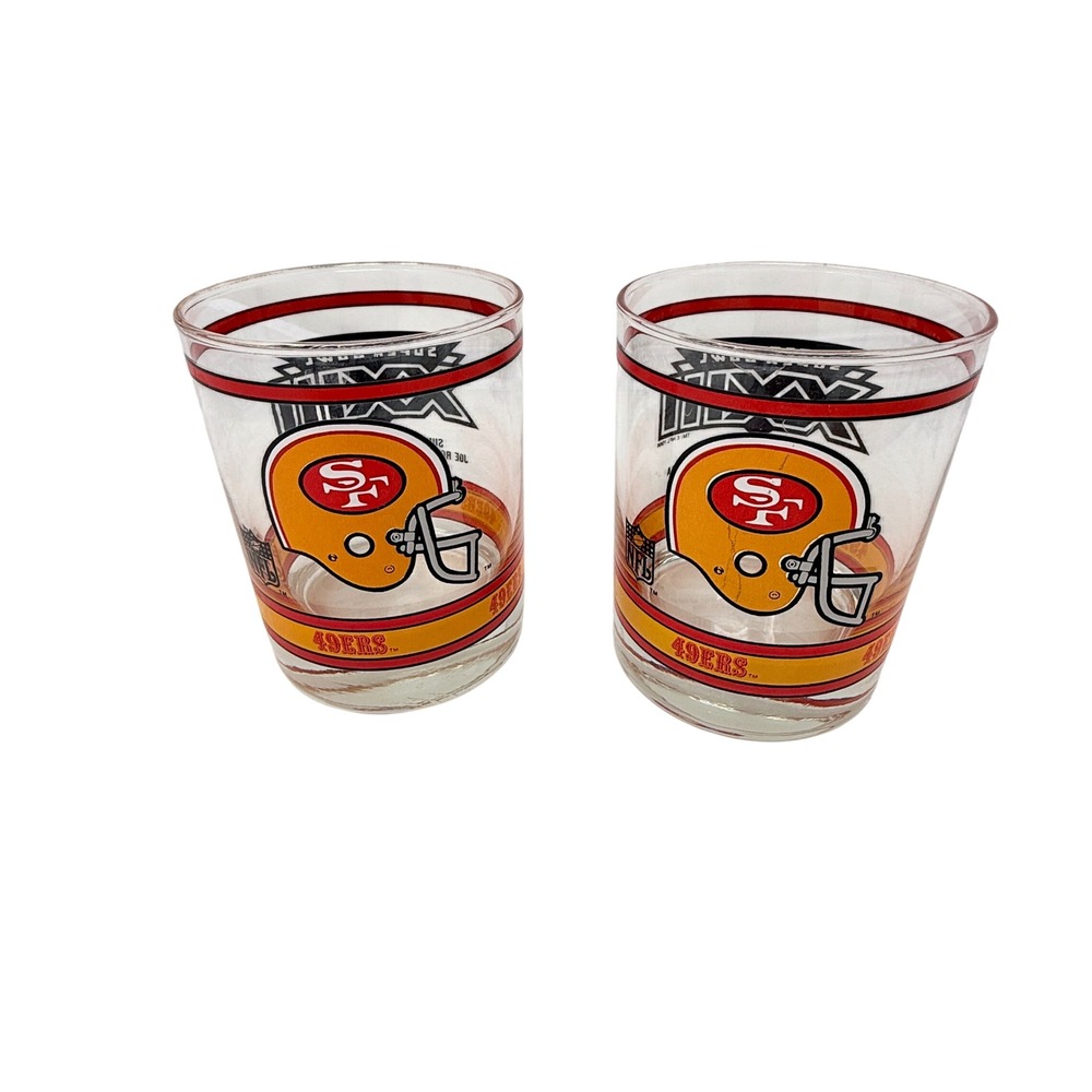 Vintage NFL San Francisco 49ers Rocks 2 Glass Set Super Bowl XXIII JAN 22, 1989